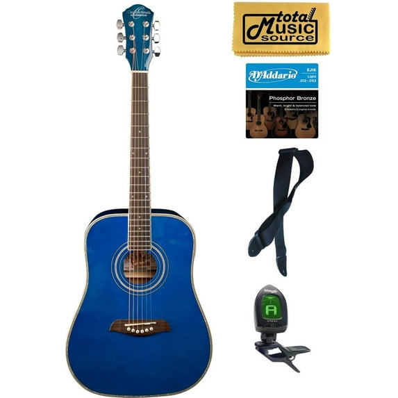 Oscar Schmidt Model OG1TBL - Blue 3/4 Size Dreadnought Acoustic Guitar Bundle, OG1TBL PACK