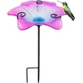 26in Height Flower Glass Bird Bath w/ Metal Stake Outdoor Garden Yard ...
