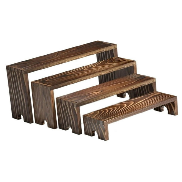 4 soportes de madera para exhibición, juego de mesa de postre rectangular decorativa para joyería, figuras, cupcakes y juguetes.
