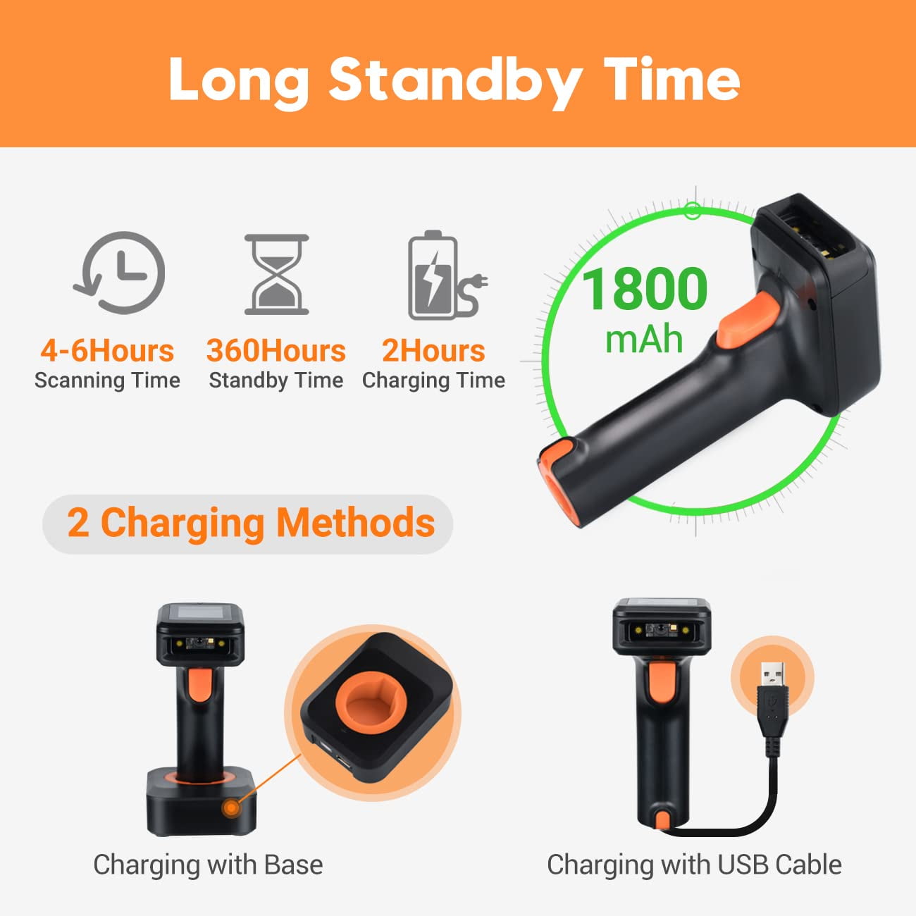 Tera Pro 2D QR Wireless Barcode Scanner with Display Screen Battery Level Indicator Time Display Works with Bluetooth with Charging Cradle Base for Warehouse Supermarket Library HW0006 Pro