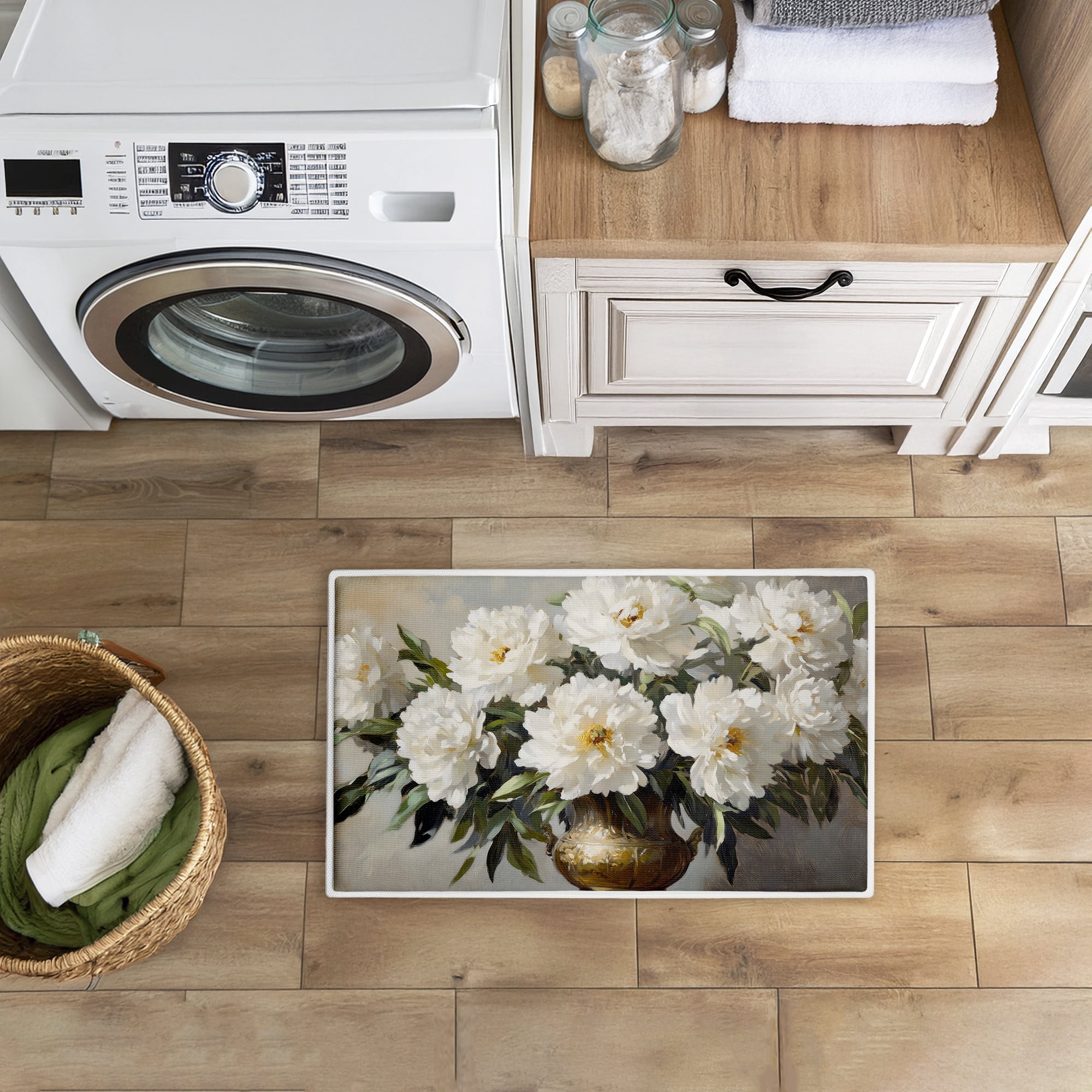 Stupell Industries Golden Vase Floral Bouquet Printed Plush Bathroom Floor Mat, design by Petals Prints Design