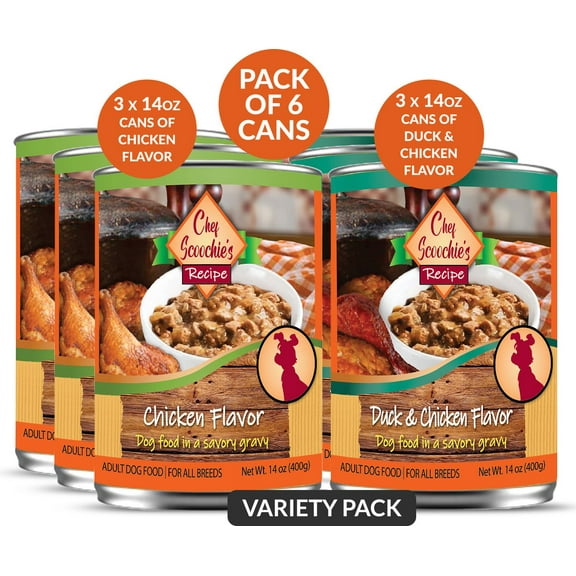 Scoochie Pet Chef Scoochies Recipe Variety Pack Real Chicken & Duck in Savory Gravy Wet Dog Food, 14-oz can, case of 6