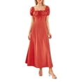 thumbnail image 2 of ZAXARRA Robe Longue d'Été pour Femmes Couleur Unie Manches Courtes Col Carré Froncée Robe de Soirée, 2 of 9