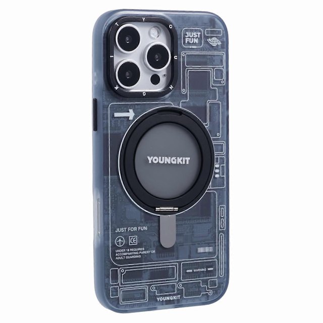 KAIYANG Funda para iPhone 16 Pro Max de la serie YOUNGKIT Technology con soporte magnético y carcasa de PC+TPU IMD, color negro y multicolor