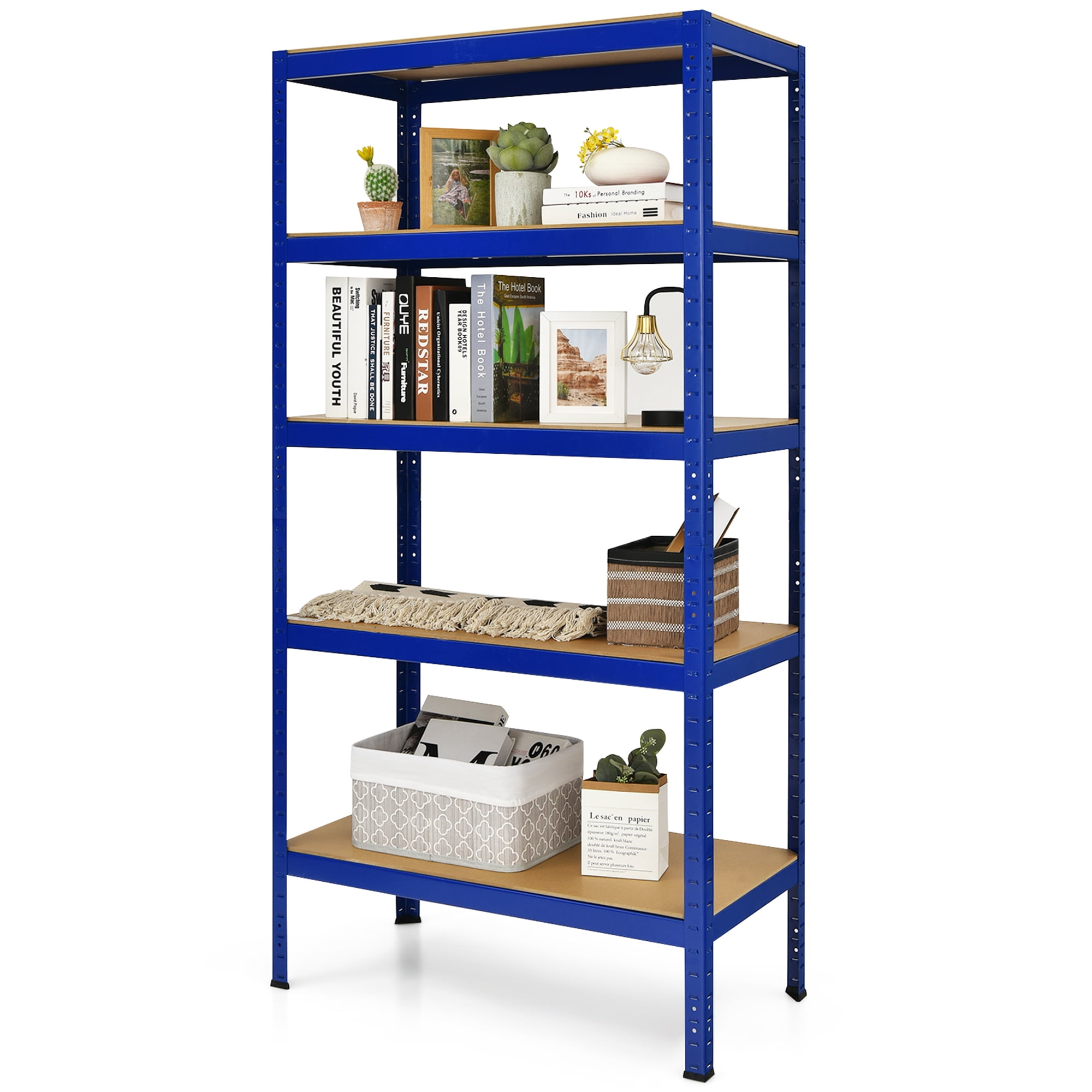 Gymax 3PCS 72'' Steel 5-tier Shelf Metal Storage Adjustable Unit Garage Blue