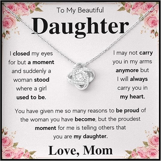 Daughter Gift From Mom To Daughter, Mother Daughter Necklace, Birthday Graduation Christmas Jewelry Gifts For My Beautiful Daugther with Message Card and Gift Box, Cubic Zirconia Necklace