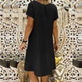 thumbnail image 4 of Vestido de algodón y lino de manga corta con estampado de verano con cuello en V suelto para mujer a la moda Fridja  bnh4753, 4 of 8