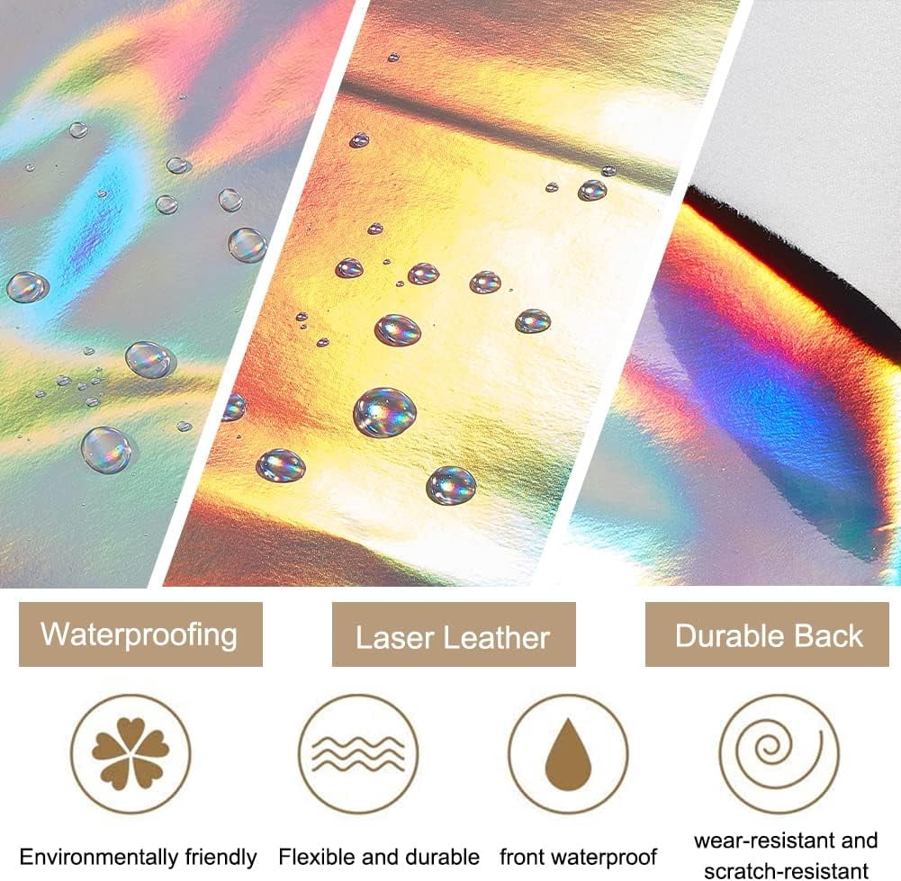 1m Holographic Faux Leather Fabric 54x39inch Silver PU Leather Roll Laser Leather Fabric Soft Faux Leather Fabric Suitable for Bow Earring Making Handicraft Crafts or Other