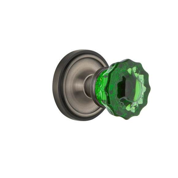Nostalgic Warehouse 720161 Classic Rosette Passage Crystal Emerald Glass Door Knob in Antique Pewter, 2.75