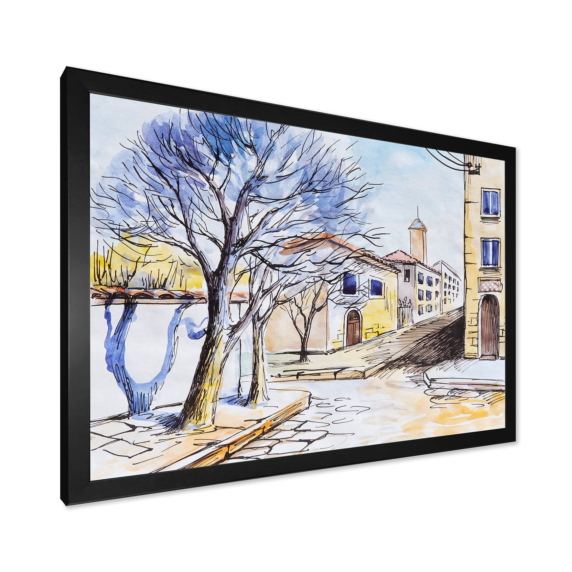 Designart 'Vintage White House In Summer VIllage' Traditional Framed Art Print