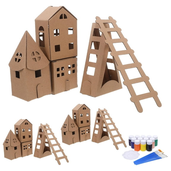 Raindrops 1Set DIY Cardboard Playhouse Kit with Coloring Features Lightweight and Portable for Crafting Fun