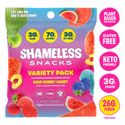 Shameless Snacks Variety Pack Low Calorie Sour Gummy Candy, Keto Friendly High Fiber Low Sugar Healthy Candy, Gluten Free Plant Based, 1.8 oz Bag