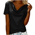 thumbnail image 2 of Inverlee Womens Trendy Solid Cowl Neck Shirts Dressy Casual Short Sleeve Tops Summer Lightweight Loose Fit Blouse, 2 of 7