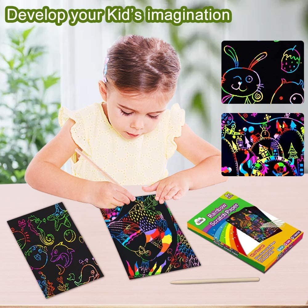 QXNEW Scratch Rainbow Art for Kids: Magic Scratch off Paper Children Art  Crafts Set Kit Supplies Toys Black Scratch Sheets Notes Cards for Boys  Girls Birthday Party Favors Games Christmas Easter Gifts 