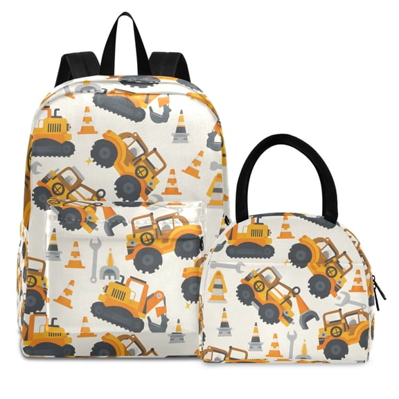 ALAZA Backpack Set Cartoon Vehicles Trucks Elementary School Bags Student BookBag with Lunch Bag