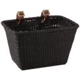 thumbnail image 1 of Cesta Toto Rectangular Tejida Con Bastón De Bicicleta Retrospec Con Correas De Cuero Auténticas Y Hebillas De Latón, 14 Pulgadas De Largo X 8,5 Pulgadas De Ancho X 9 Pulgadas De Alto, Color Negro, 1 of 5