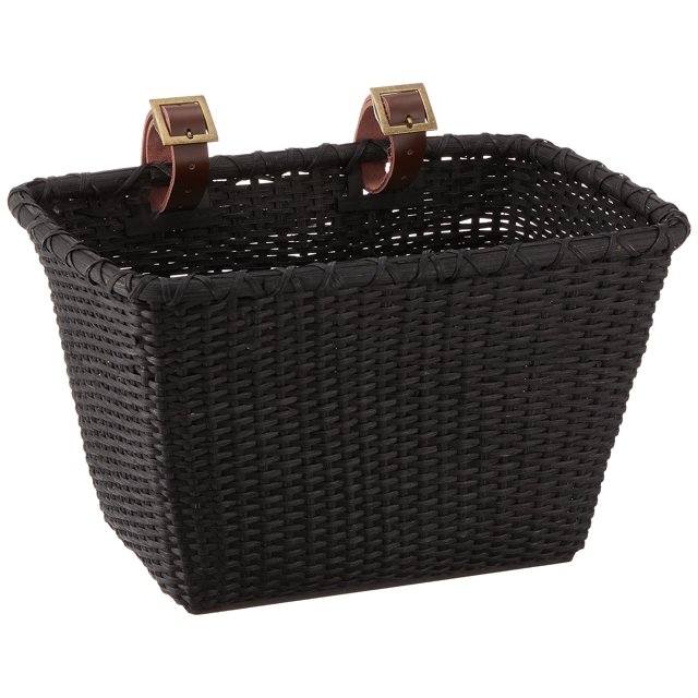 Cesta Toto Rectangular Tejida Con Bastón De Bicicleta Retrospec Con Correas De Cuero Auténticas Y Hebillas De Latón, 14 Pulgadas De Largo X 8,5 Pulgadas De Ancho X 9 Pulgadas De Alto, Color Negro