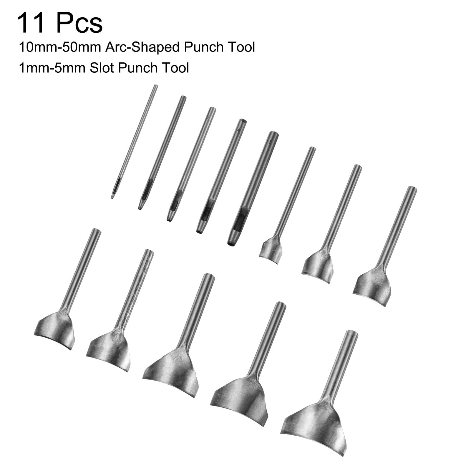 Uxcell 14pcs Leather Cutter Punch 10mm-50mm Arc-Shaped 1mm-5mm Carbon Steel Strap Punch Tool for Crafting Belt Wallet