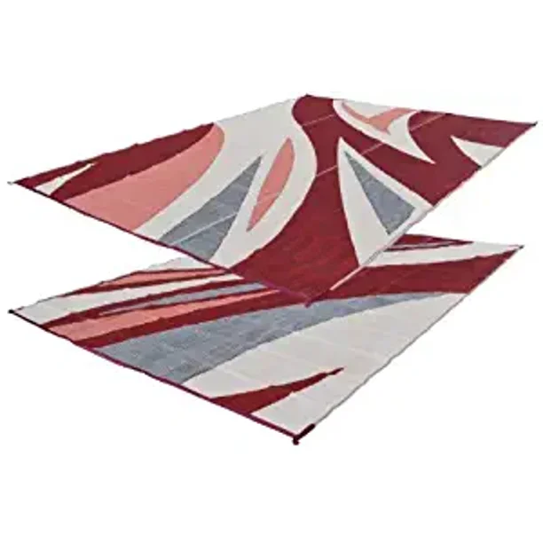 RV Patio Mat Burgandy Wave RV Mat 9x12