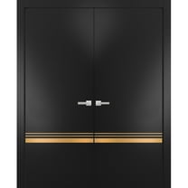 Solid French Double Doors 64 x 96 inches | Planum 2010 Matte Black with Frosted Glass | Wood Solid Panel Frame Trims | Closet Bedroom Sturdy Doors