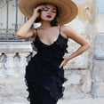 thumbnail image 4 of Robe Maxi Noire Dos Nu à Col en V avec Volants Taille g, 4 of 5