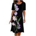 thumbnail image 2 of Pisexur Robe Bohème pour Femmes, Printemps, Imprimé Floral, Manches Courtes, Col Ras du Cou, Robe d'Été, Longueur Genou, Robe pour Femmes Chic, 2 of 6