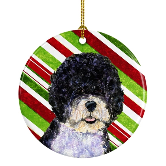 Carolines Treasures SS4559-CO1 Portuguese Water Dog Candy Cane Holiday Christmas Ceramic Ornament 3 in multicolor