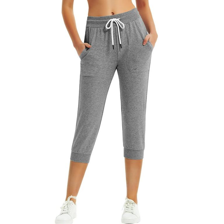 SPECIAL MAGIC Women's Capri Sweatpants Jogger Cargo Pants with 2 Pockets  for Both Sports and Casual Wear Girls GRAY XL 