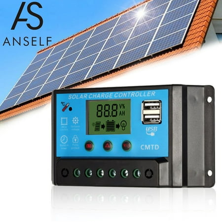 Anself 20A 12. LCD Solar Charge Controller PWM Charging Regulator for Solar Panel Lithium Battery Lamp Overload Protection