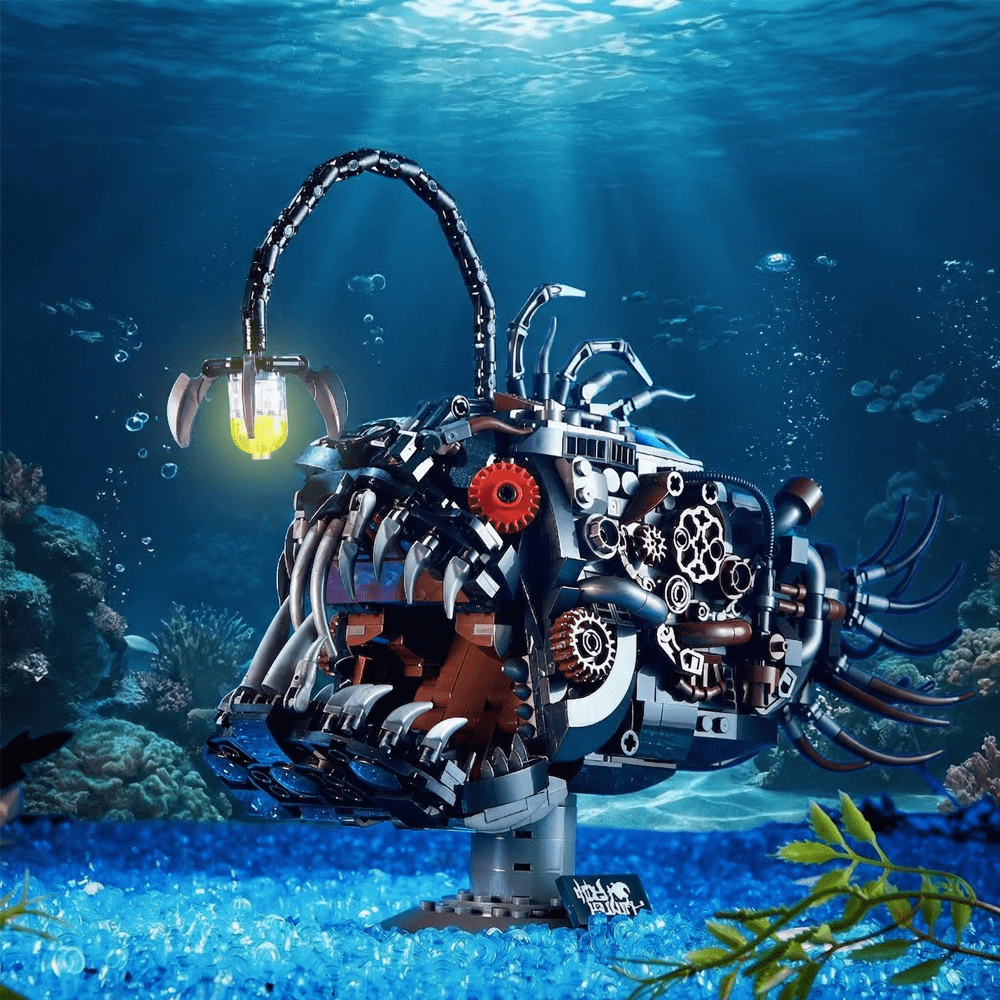 Mechanical Anglerfish Building Set, Ocean Animal Steampunk Lantern Fish Model Kit, STEM Gift for Adults & Teens, Home or Office Decor (1038 Pcs).