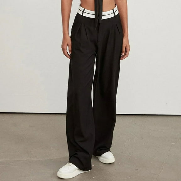 IDALL Lounge Pants Women Wide Leg Pants Woman Latested Solid Color Fashion Slimming Casual PantsNiche Design Mop Suit Pants Baggy Pants Women'S Pants Black L