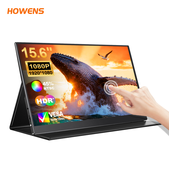 HOWENS 15.6 Inch Portable Touchscreen Monitor for Laptop, 1080P Full HD External Second Display with USB-C Cable and 5V2.4A Adapter for Home Office Travel