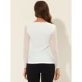 thumbnail image 3 of INSPIRE CHIC Blusas de mujer con cuello cuadrado, malla transparente, manga larga, corte ajustado, top fruncido texturizado blanco L, 3 of 4
