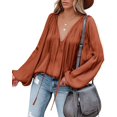 thumbnail image 1 of Blusa LAMISSCHE sexy de satén de gasa con cuello en V para mujer, 1 of 5