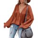 thumbnail image 1 of Blusa LAMISSCHE sexy para mujer con cuello en V profundo y manga linterna, 1 of 5