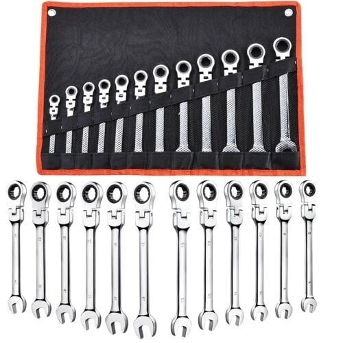 12pcs 819mm Flex Head Ratcheting Wrench Spanner Set Metric Flexible