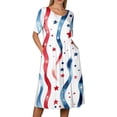 thumbnail image 4 of Women's 250th Anniversary Independence Day Round Neck Casual Dress with Pockets Short Sleeve Patriotic Printed Summer Tunic Blue L, 4 of 6