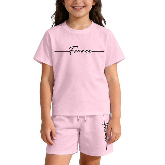 Big Girls Summer Clothes Set 2 Piece Alphabet Print Loose Fit Short Sleeve Tops and Shorts Kids Clothes Size 9-10T
