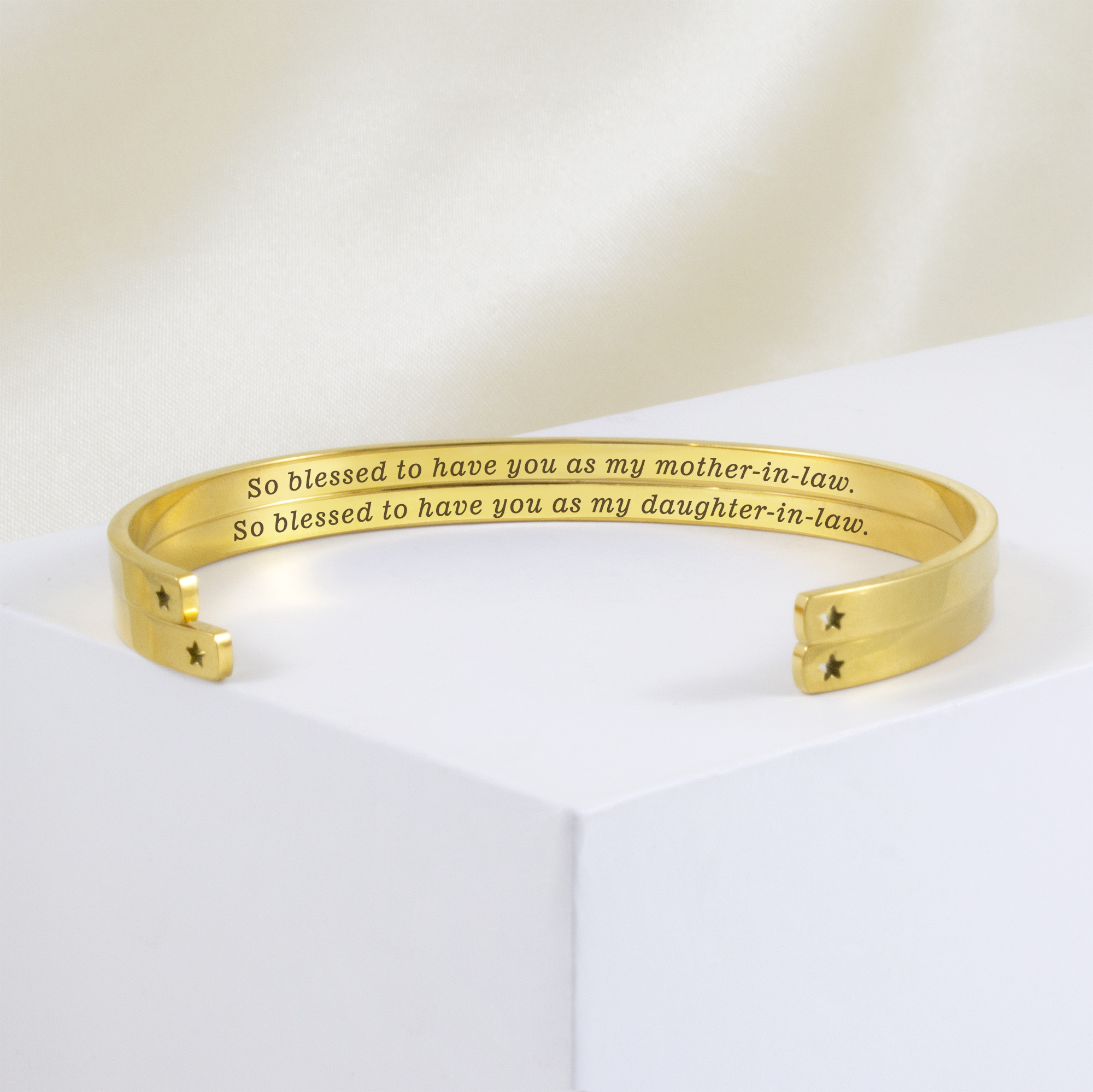 "There is no one…" Gold Stainless Steel Mother & Daughter Hidden Message Cuff Bracelets Match Mother's Day Gift for Mom Her Gift Set