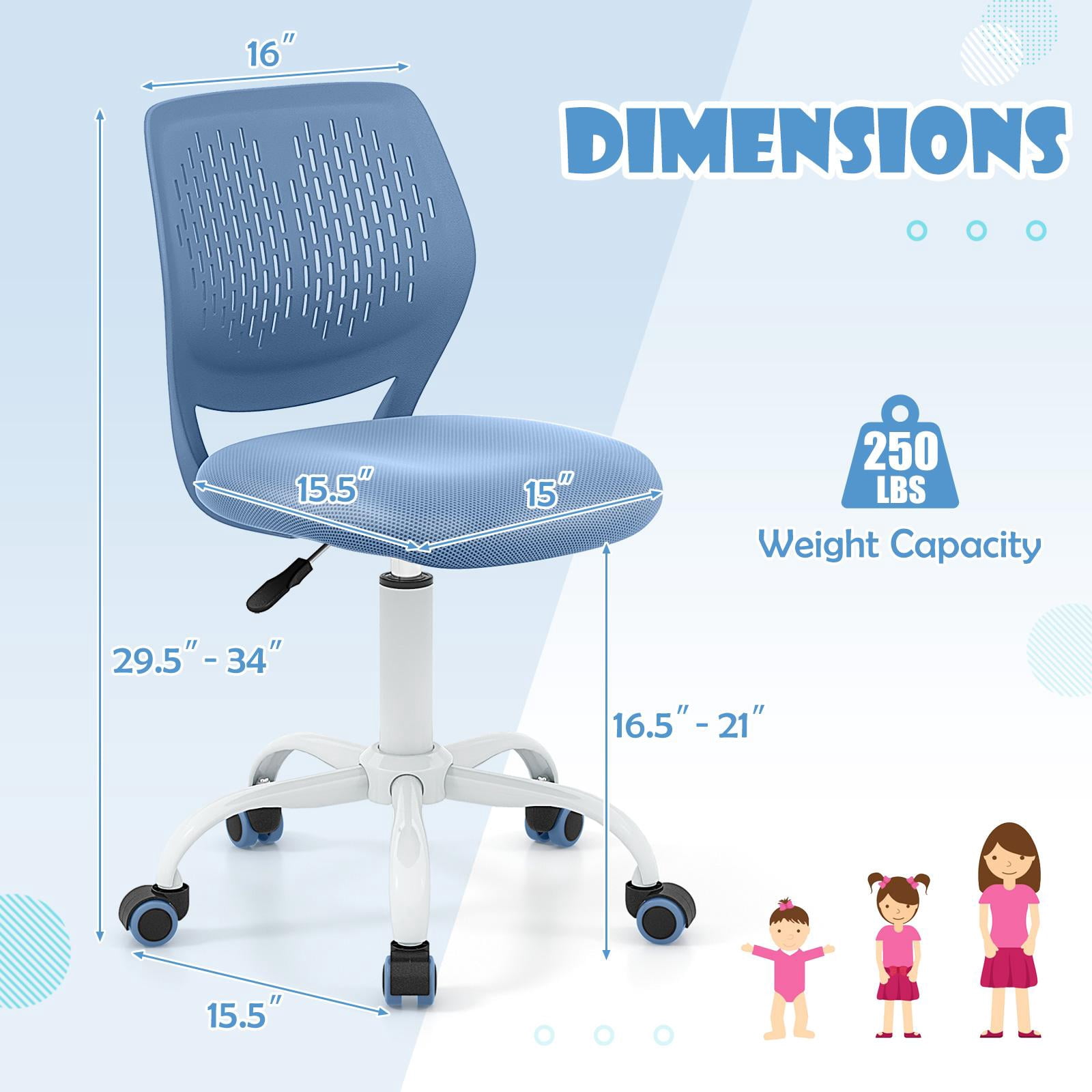Giantex Kids Desk Chair, Adjustable Swivel Chair for Children, Armless Mesh Task Student Study Chair w/Lumbar Support & Adjustable Height, Rolling Computer Chair, Blue