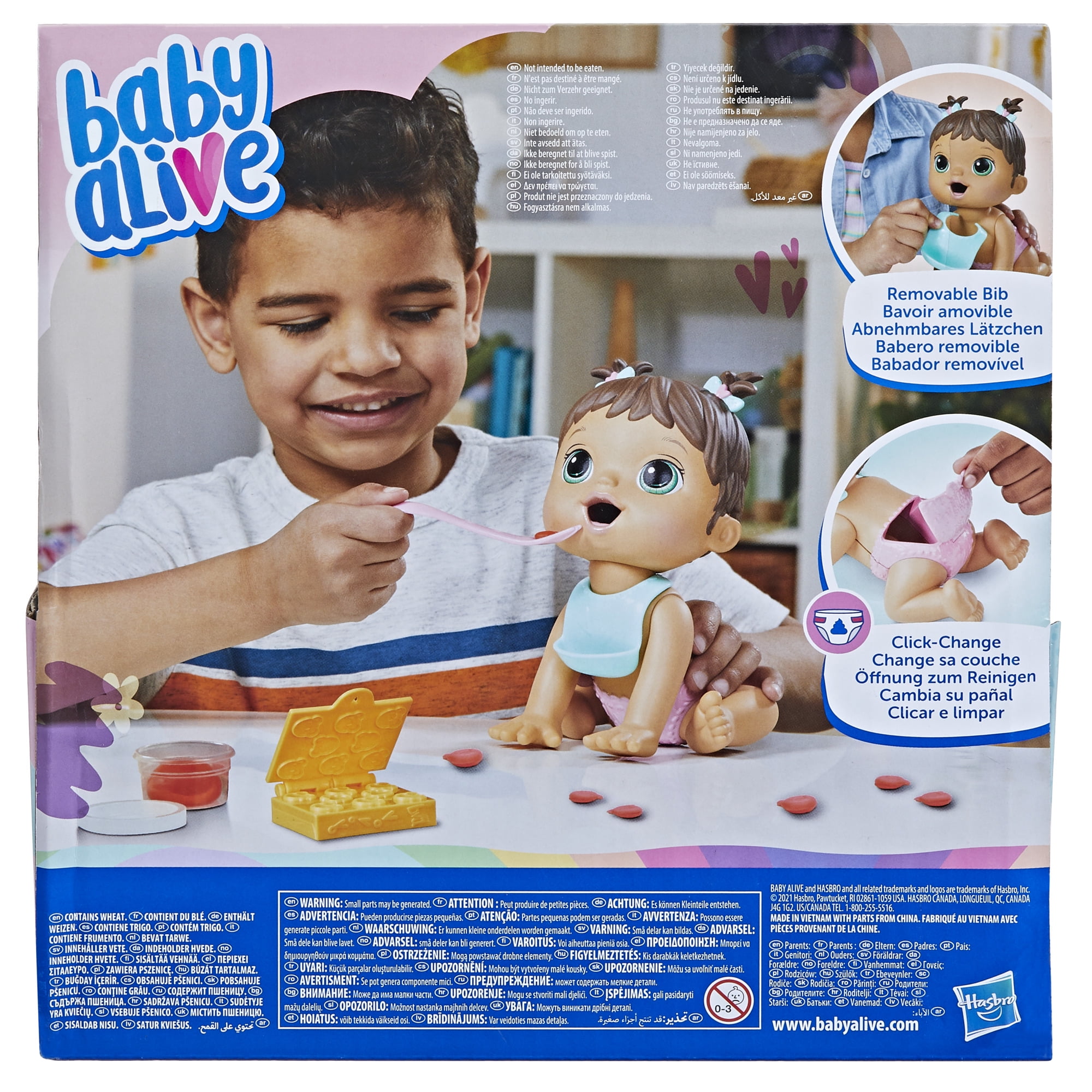 Baby Alive Lil Snacks Doll with Brown Hair, Eats and "Poops"