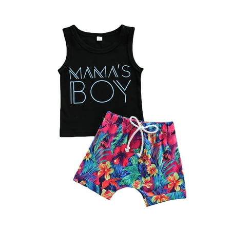 

Toddler Baby Boy Summer Outfits Letter Sleeveless Vest T-Shirt Shirts Tops with Printing Shorts 2Pcs Clothes Set