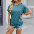 thumbnail image 6 of Tittly T Shirts for Women Basic Tees Women's Short Sleeved Solid Color Round Neck Loose Pleated Fashion Top T Shirt Tshirts Shirts Womens Tops Light Blue S, 6 of 7