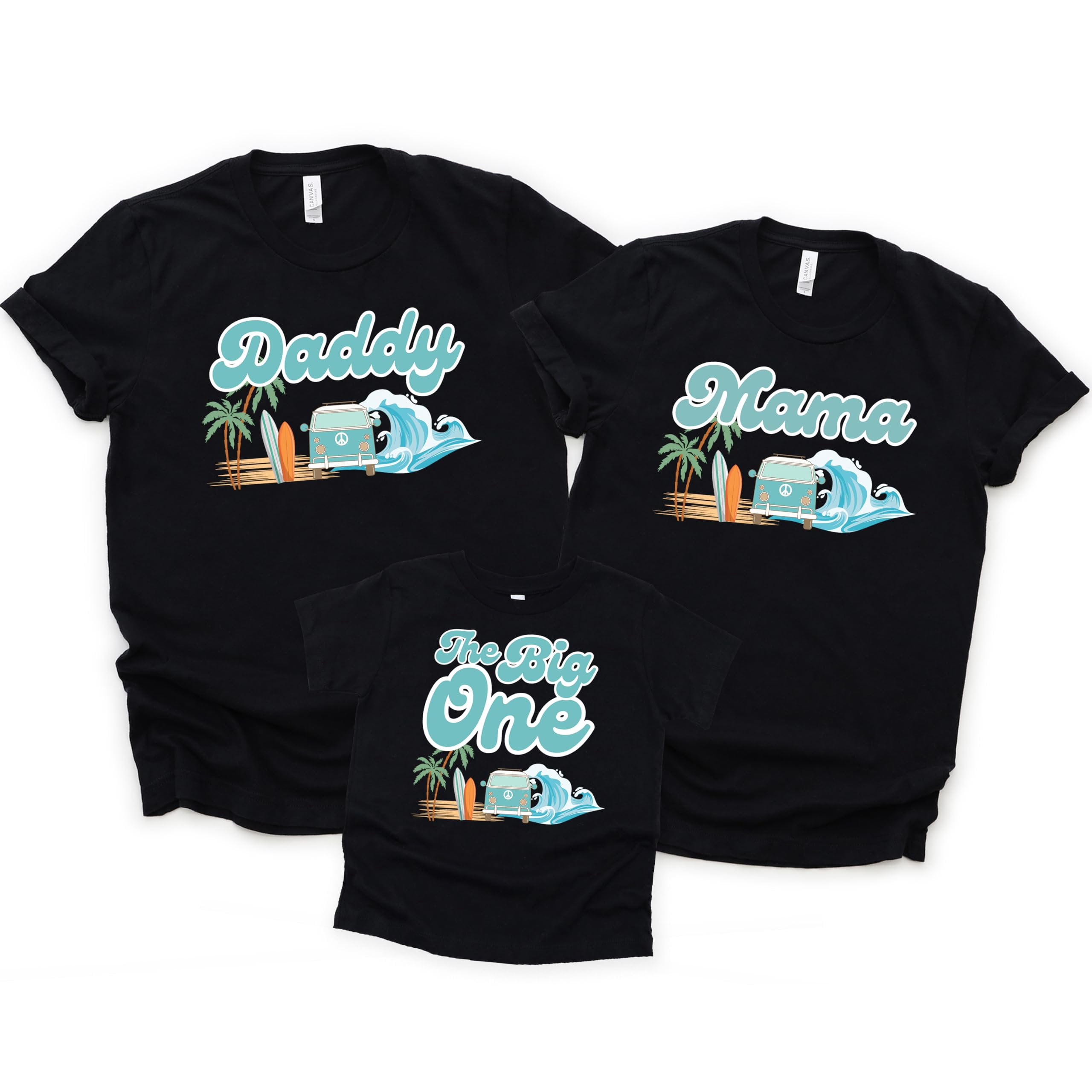 The Big One Surf Theme Matching Family Birthday Shirt for Daddy -Sold Individually Black Shirt Adult Small
