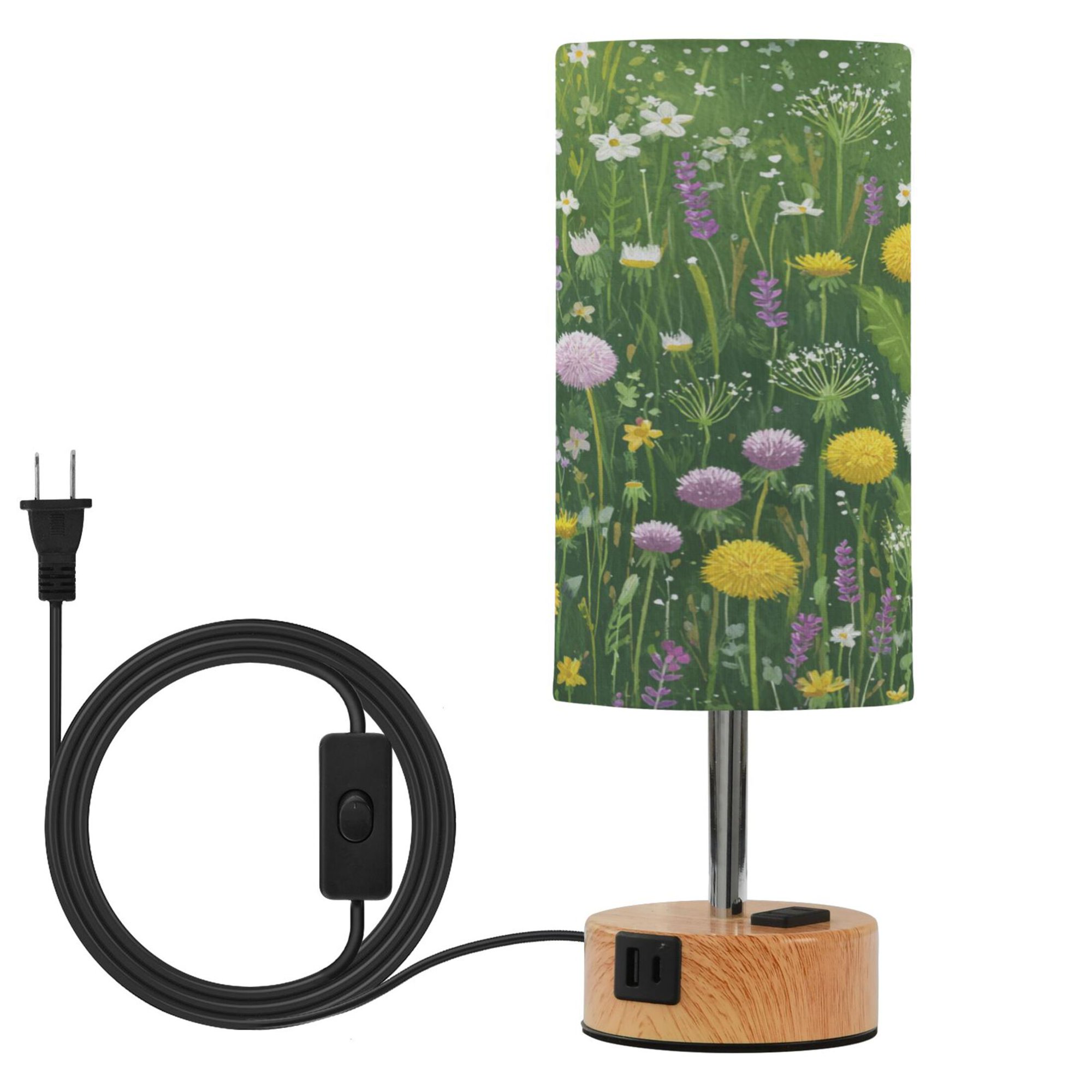Touch Control Table Lamp with Wood Grain Metal Base 3 Color Temperature Adjustable LED Eye Caring Desk Lamp for Bedroom Study Lush Meadow Wildflower Mix