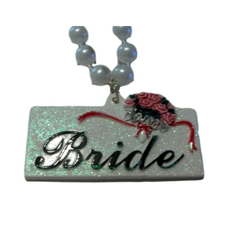 Bride Pearl Rose Bouquet Wedding Shower Mardi Gras Necklace Beads Bead