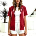 thumbnail image 2 of Iroehba Womens Tops Short Sleeve Zip Up Hooded Jacket with Pockets Solid Color Summer Casual Outerwear, a Stylish Choice for Everyday Wear, 2 of 8