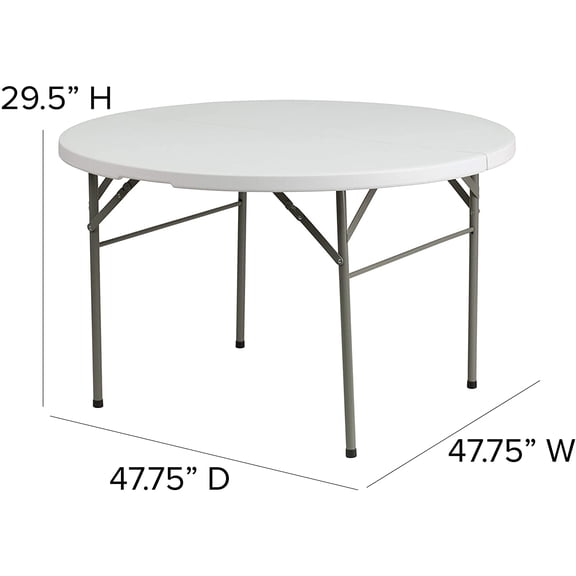4-Foot Round Bi-Fold Granite White Plastic Event Folding Table with Handle