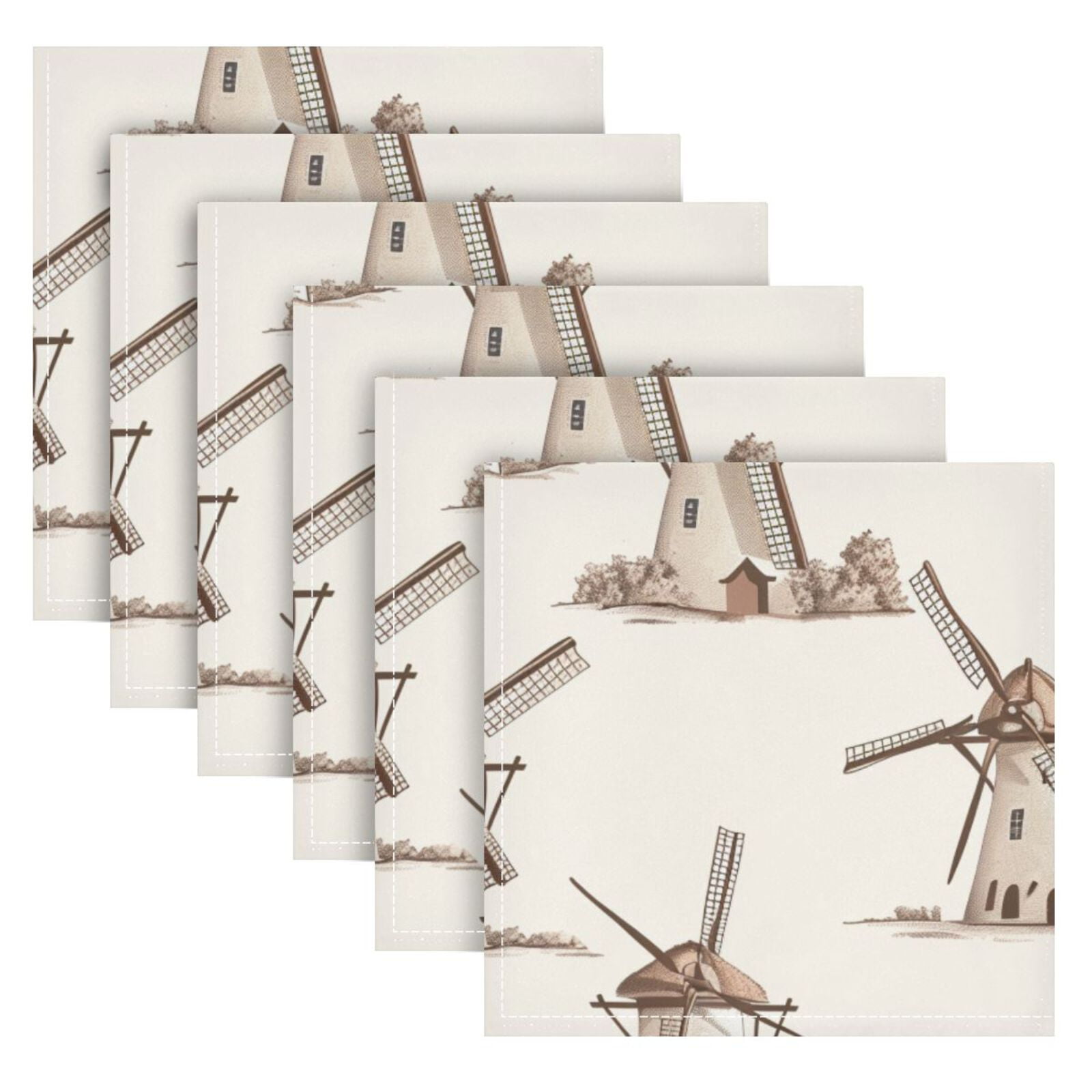 JSTEL Retro Windmill Cloth Napkins Set of 6, 20x20 Inch Washable and Reusable Napkin for Decoupage Dinner Party Everyday Use