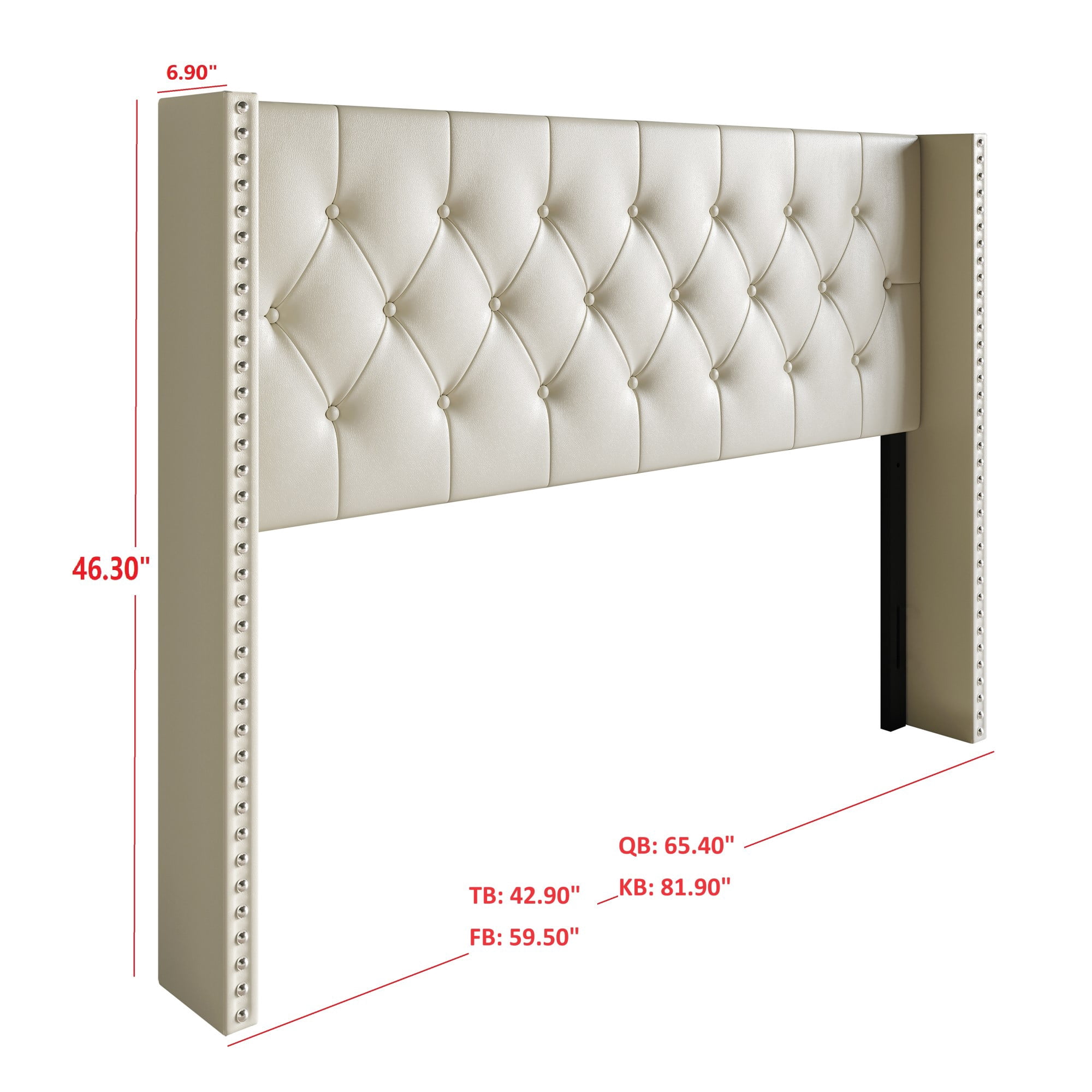 Home Design Sonoma Queen Tufted Upholstered Headboard with Wingback Design and Nailhead Trim, Cream, Easy Assembly